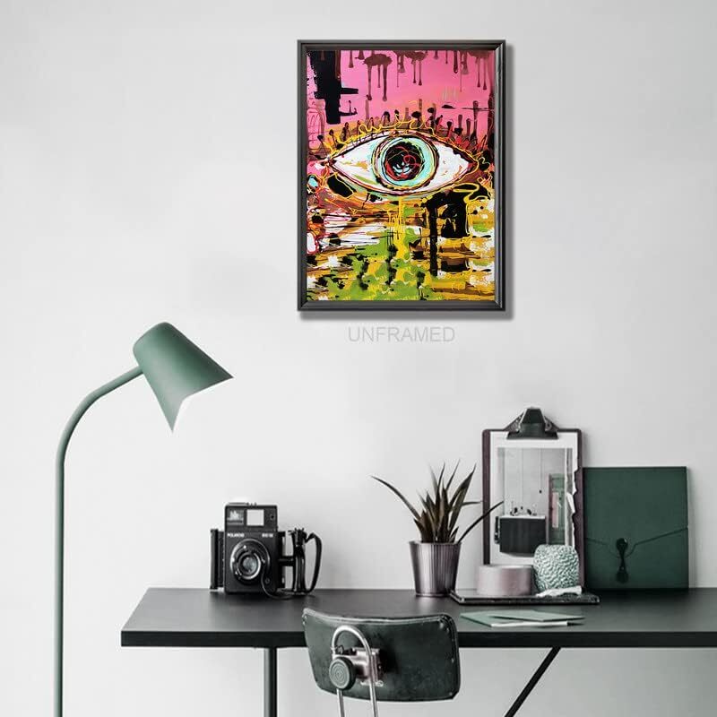 Bszy Get Abstract Eye Graffiti Colourful Canvas Wall Art Poster, 12 x 16 inch, Multicolour