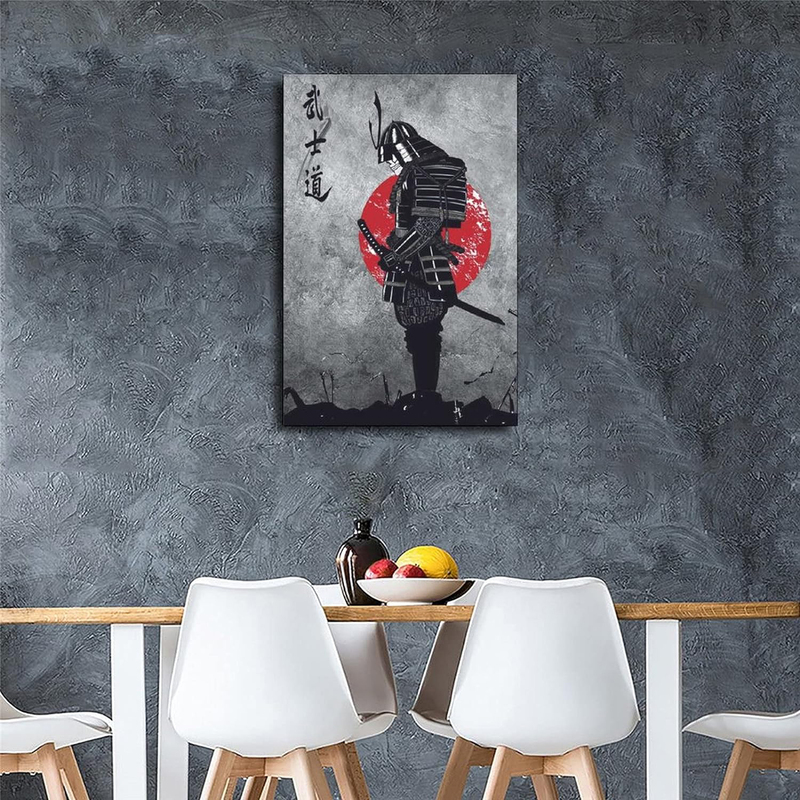 LIXI Unframed Canvas 16 x 24-Inch Japanese Samurai Warrior Poster, Grey