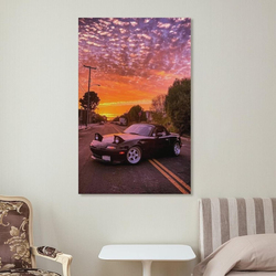 Qlazo Jdm Car Sports Japan Miata Modified Jump Lights Sunset Cool Poster, 12 x 18-inch, Multicolour