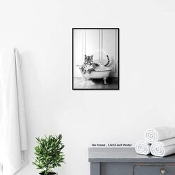 Liya Design Prints Funny Bathroom Tiger Animals Bathtub Poster, 12 x 16 inch, Black/White