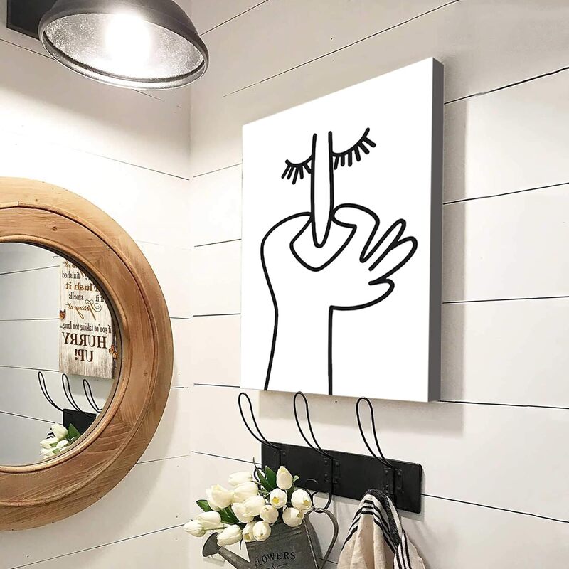 Pttkktbm Funny Bathroom Canvas Wall Art Poster Toilet Artwork, Black/White