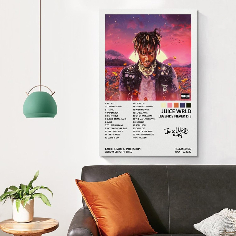 CHAUE Unframed Canvas 12 x 18-Inch Juice Wrld "Legends Never Die" Album Cover Poster, Multicolour