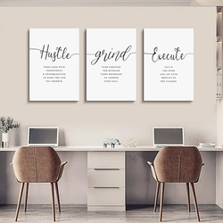 Ephany Hustle Grind Execute Inspirational Print Wall Art Canvas Poster, White