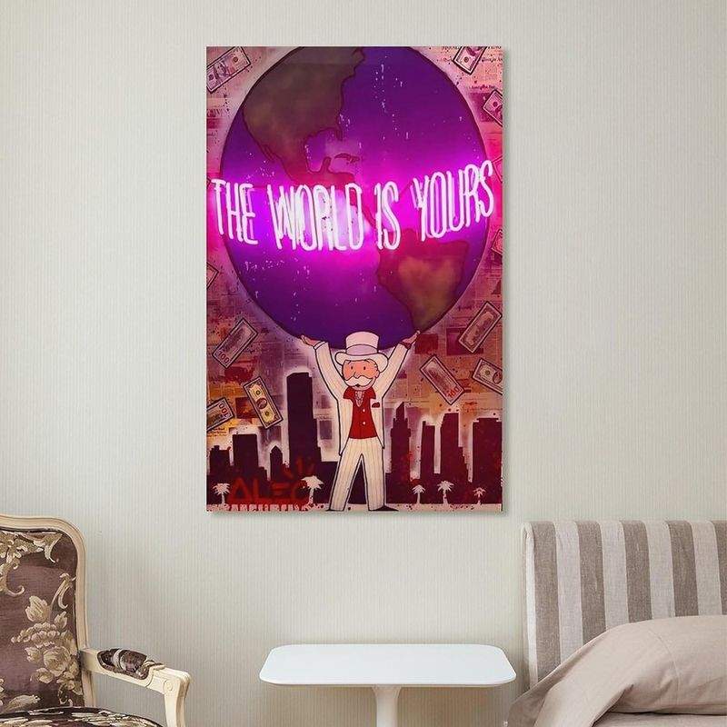 Wall Deer Art Alec Monopolys The World is Yours Canvas Painting Smell Money Picture Poster, Multicolour