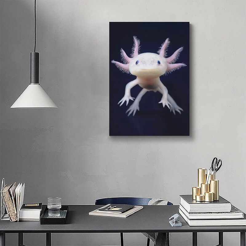 Reptile Animal Axolotl Canvas Wall Art Poster, 16 x 24 inch, Multicolour