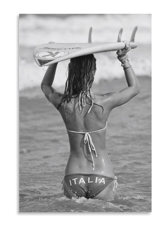 Jwjkdsld Hot Girl Posters Italian Surfer Girl Beach Black and White Surfing Photograph Vintage Poster, Multicolour