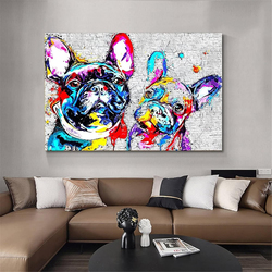 Hhgaoart Colourful French Bulldog Wall Art Abstract Poster, Multicolour