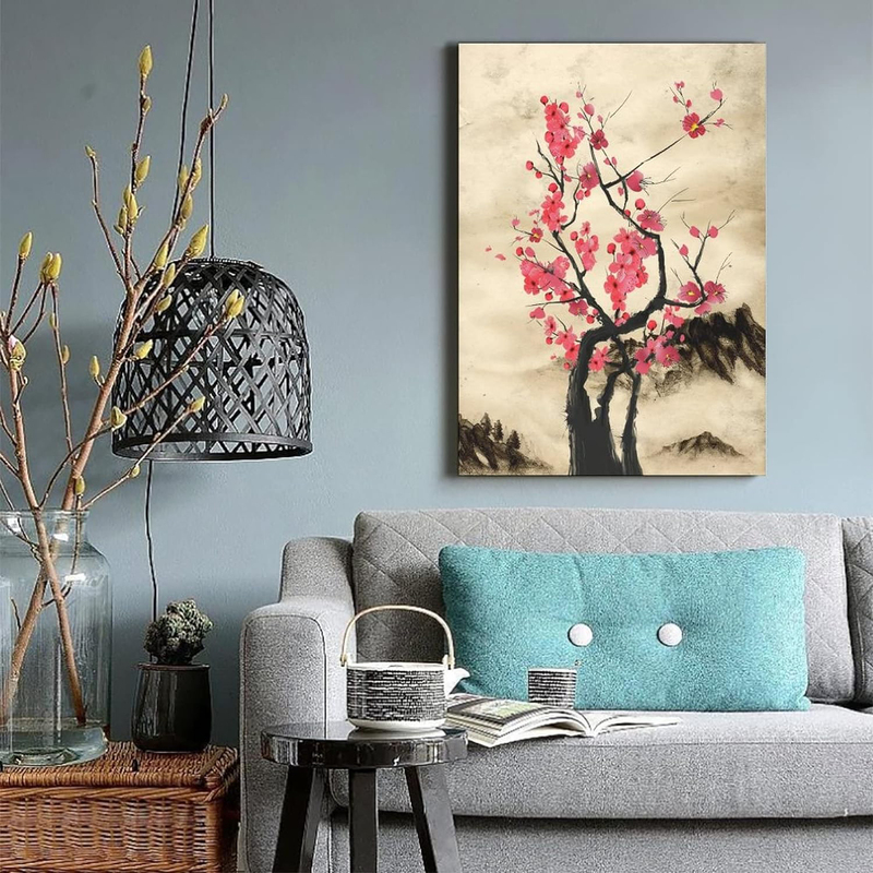 Gengsheng Japanese Ink Poster Wall Art Poster Cherry Poster, Multicolour