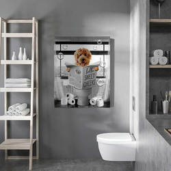 Parylore Funny Dog Sitting in Toilet Reading Newspaper Wall Art, 16 x 24 inch, Multicolour