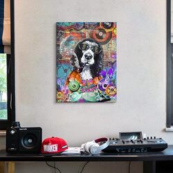 Japo Art Cool Smoking Dog Sunglasses Painting Vintage Music Rock & Roll Picture with Colourful Graffiti Banksy Street Art Posters, Multicolour