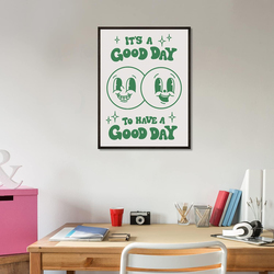 Artivo Cute Room Decor Retro Aesthetic Positive Quote It's a Good Day Retro Poster Wall Art Print, White/Green