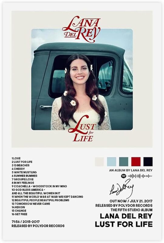 Tubalu Lana Del Rey Lust for Life Album Cover Canvas Posters Wall Artworks without Frame, Multicolour