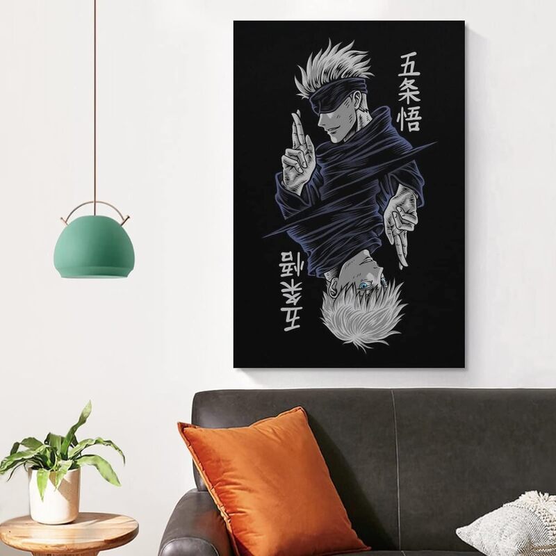 Xinyuelong Anime Jujutsu Gojo Satoru Canvas Wall Art Poster, 12 x 18 inch, Black/White