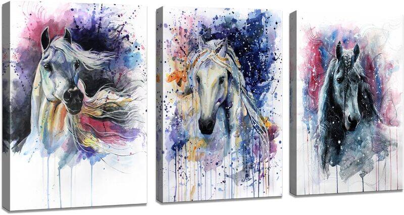 

Dzl Art Watercolour Horses Canvas Wall Art Horse, 3 Pieces, D70234, Multicolour