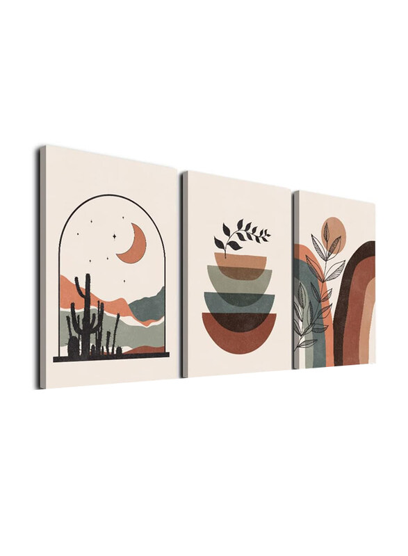 

Astrdecor 3-Piece Boho Mid-Century Modern Wall Prints Framed Neutral Abstract Geometric Prints Moon Desert Mountain Plant Minimalist Wall Art, Multico