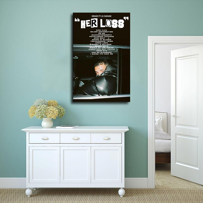 KANCH Unframed Canvas 16 x 24-Inch Drake ft. 21 Savage "Her Loss" Album Art Poster, Multicolour