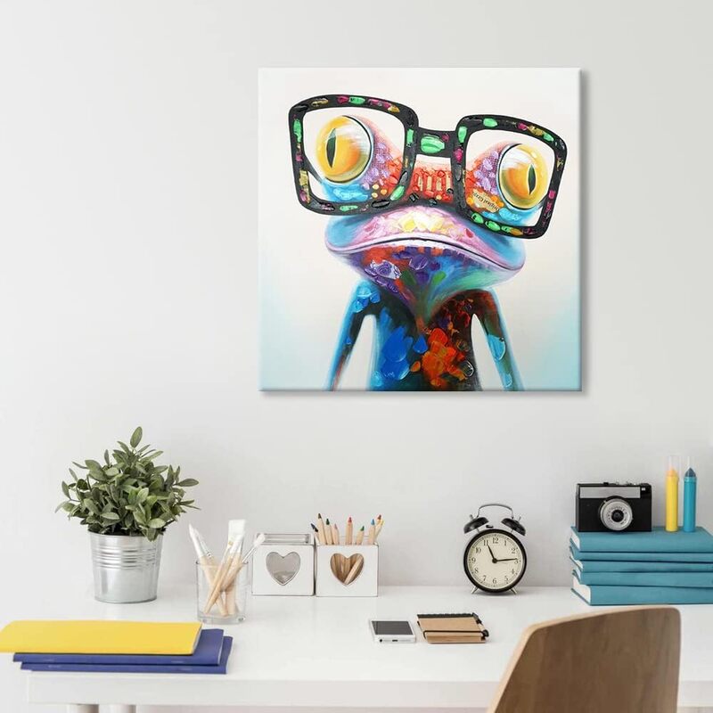Seven Wall Arts 4 Pieces Abstract Funny Animal Happy Frog Cat Smart Pig Chimp Poster, 4 Pieces, 12 x 12 inch, Multicolour