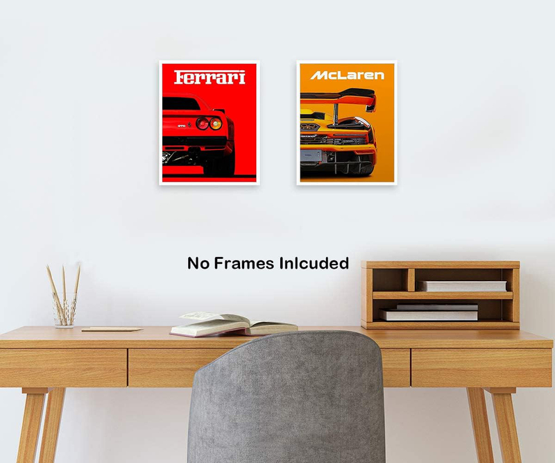 Niiorty Cool Racing Ferrari Lamborghini McLaren Pagani Modern Classic Supercar Unframed Canvas Wall Art Poster, 4 Pieces, 8 x 10 inch, Multicolour