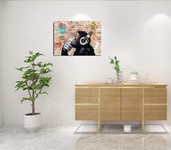 Qingyiwall Art Thinking Monkey with Headphones Canvas Wall Art, Multicolour