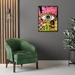 Bszy Get Abstract Eye Graffiti Colourful Canvas Wall Art Poster, 12 x 16 inch, Multicolour