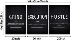 Cbaipy Motivational Inspirational Quotes Grind Hustle & Execution Canvas Posters, 3 Pieces, Black