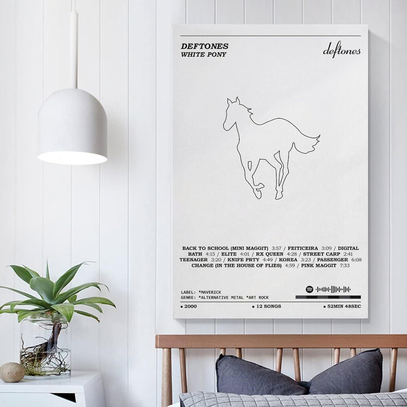 Adnaco White Pony Deftones Canvas Wall Art Poster, 12 x 18 inch, Black/White
