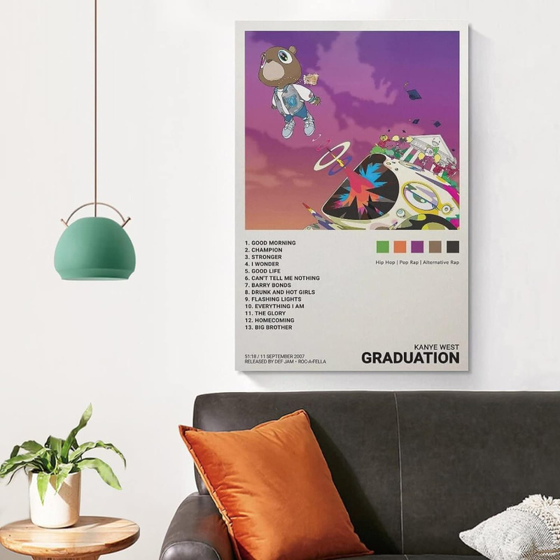 Ddss Kanye Poster West Graduation Album Cover Canvas Posters Wall Art, Multicolour
