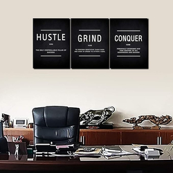 Cbaipy Hustle Grind Conquer Inspirational Quotes Canvas Painting Wall Artwork, 3 Pieces, Multicolour