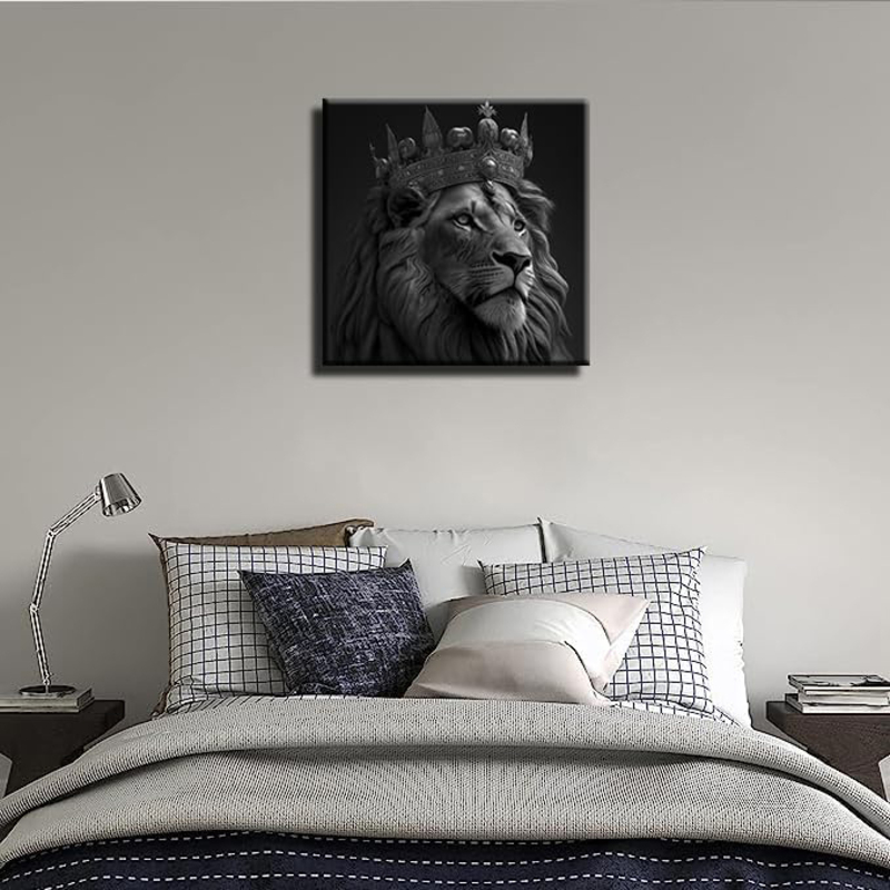 Stillshin Abstract King Lion with Crown Wall Decoration Canvas Poster, Black/White