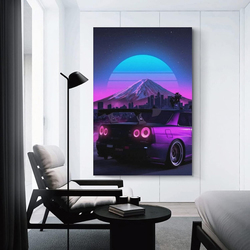 Alukap Jdm Car R34 Canvas Family Decorative Wall Poster, 12 x 18-inch, Multicolour