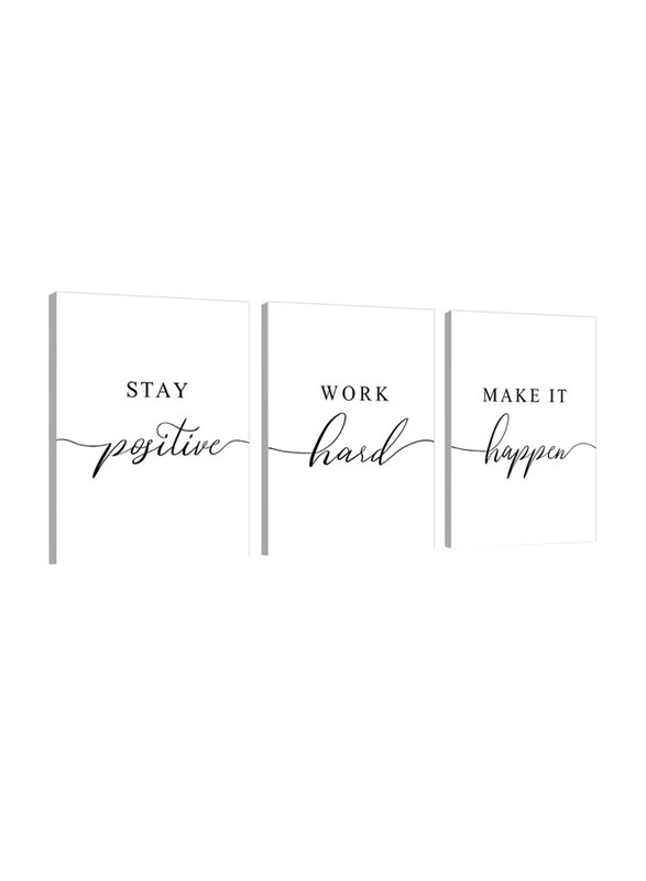 Ephany Stay Positive Work Hard Make it Happen Framed Canvas Wall Art Posters Set, 3 Pieces, 20 x 30-inch, White