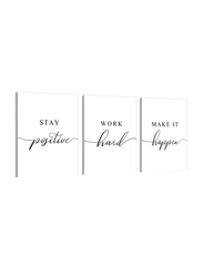 Ephany Stay Positive Work Hard Make it Happen Framed Canvas Wall Art Posters Set, 3 Pieces, 20 x 30-inch, White