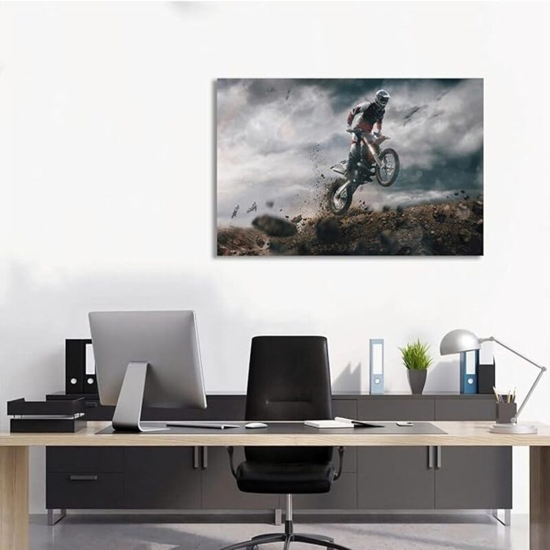 Afle Dirt Bike Racing Canvas Wall Artworks without Frame, Multicolour