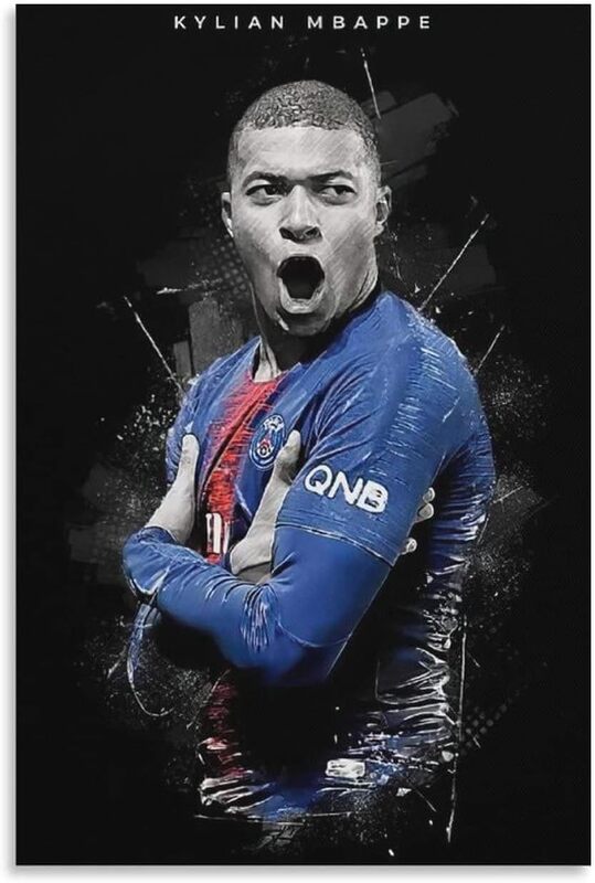 Bfxlmki Kylian Mbappe Canvas Wall Art Poster Print, 12 x 18 inch, Multicolour