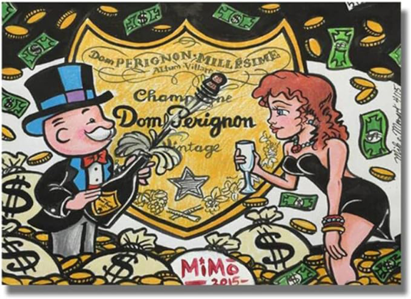 Betystore Modern Champagne Money Canvas Painting Alec Monopoly Poster, Multicolour
