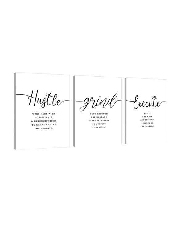 

Ephany Framed Canvas Wall Art Success Quote Office Wall Art Poster, 12 x 16 inch, 3 Pieces, Black/White