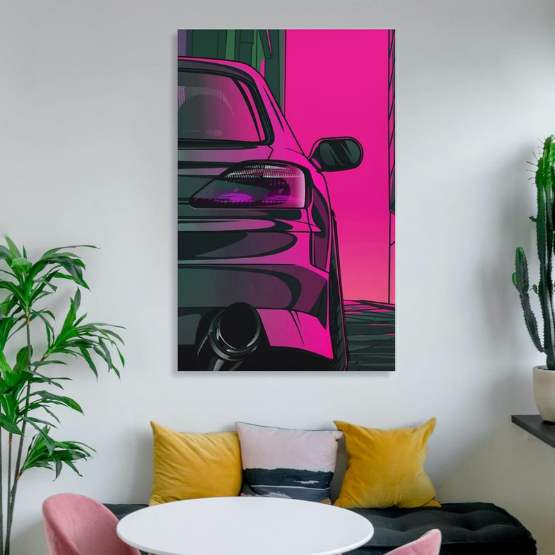NAYUKO 12 x 18-Inch Unframed Canvas Car Art Poster Wall Art, Purple
