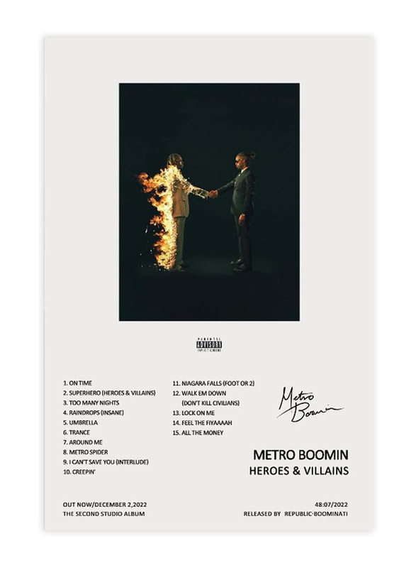 

Generic 12 x 18-Inch Unframed Canvas Metro Boomin Heroes & Villains Music Album Cover Poster Wall Art, Multicolour