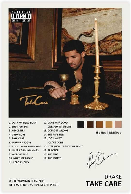 Ygulc Drake Take Care Music Album Cover Signed Limited Edition Canvas Poster, 12 x 18 inch, Multicolour