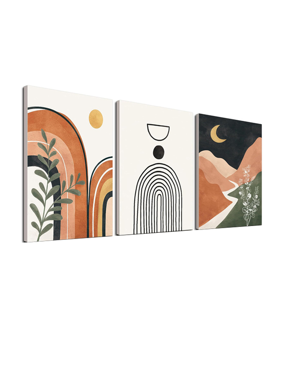 Aircs Framed Canvas Boho Mid Century Modern Wall Art Neutral Abstract Poster Set, 3 Pieces, Multicolour