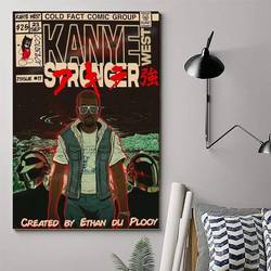 Momoo Kanye West Poster Hip-Hop Comic Music Canvas Wall Art Poster, 12 x 18 inch, Multicolour