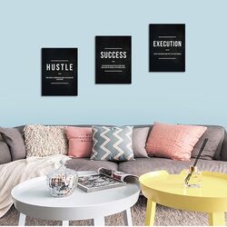 Unbruvo Inspirational Canvas Painting Success Hustle Execution Motivational Wall Art Poster, 3 Pieces, 36 x 16 inch, Black/White