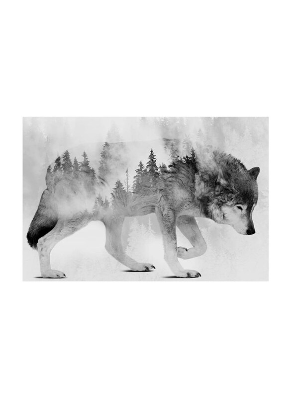 Eorntdy Forest Abstract Animal Art On Wolf Canvas Print Poster, 16 x 24 inch, Black/White