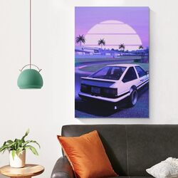 Alukap 90s Ae86 Vaporwave Jdm Car Family Decorative Painting Wall Art Canvas Poster, 12 x 18 inch, Purple/Black