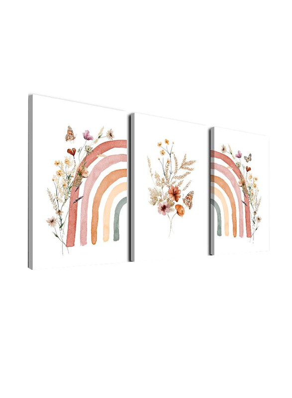 KBKBART Cute Wildflowers Rainbow Boho Nursery Wall Decor Poster, 3 Pieces, Multicolour