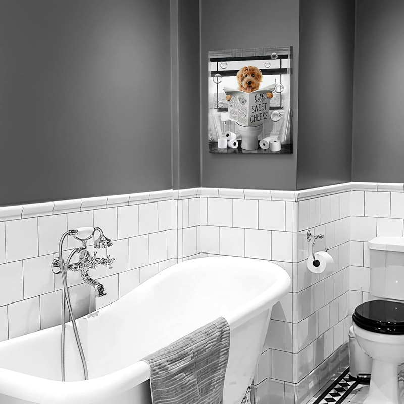 Parylore Funny Dog Sitting in Toilet Reading Newspaper Wall Art, 16 x 24 inch, Multicolour