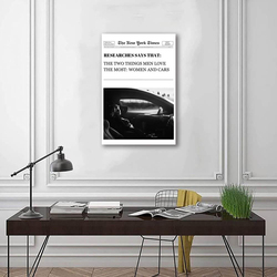 12 x 18-Inch Unframed Canvas The New York Times Newspaper Research "The Two Things Men Love The Most: Women & Cars" Page Poster Wall Art, Multicolour