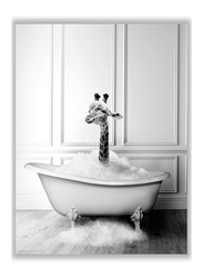Liya Design Prints Cute Baby Giraffe Animals Bathtub Poster, Black/White