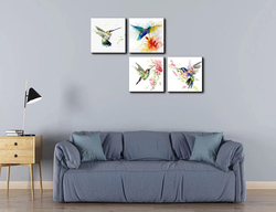 Heatsprits Watercolour Hummingbirds Wall Art Print, 4 Pieces, Multicolour
