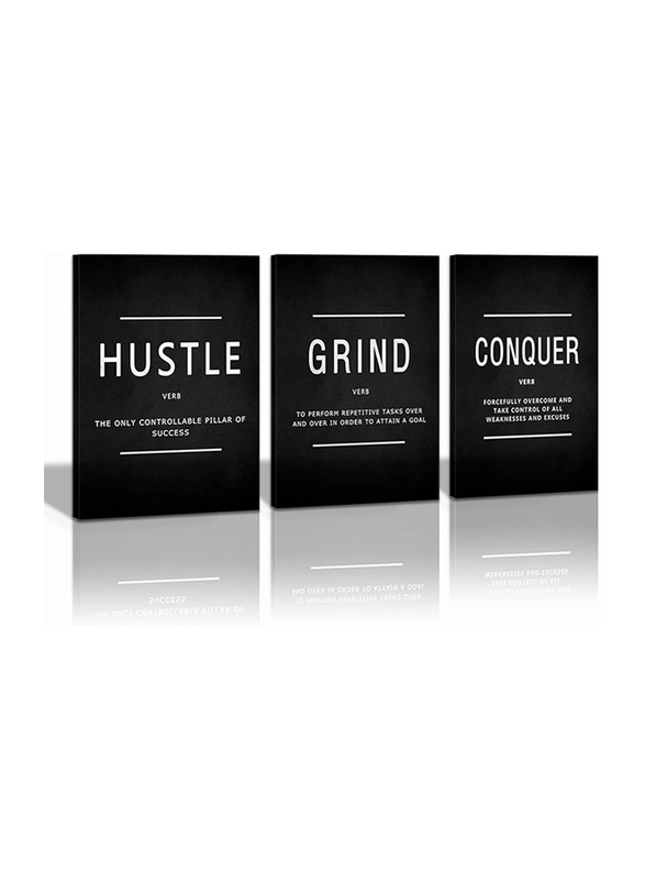 Cbaipy Motivational Grind Hustle Conquer Canvas Wall Art, Black/White